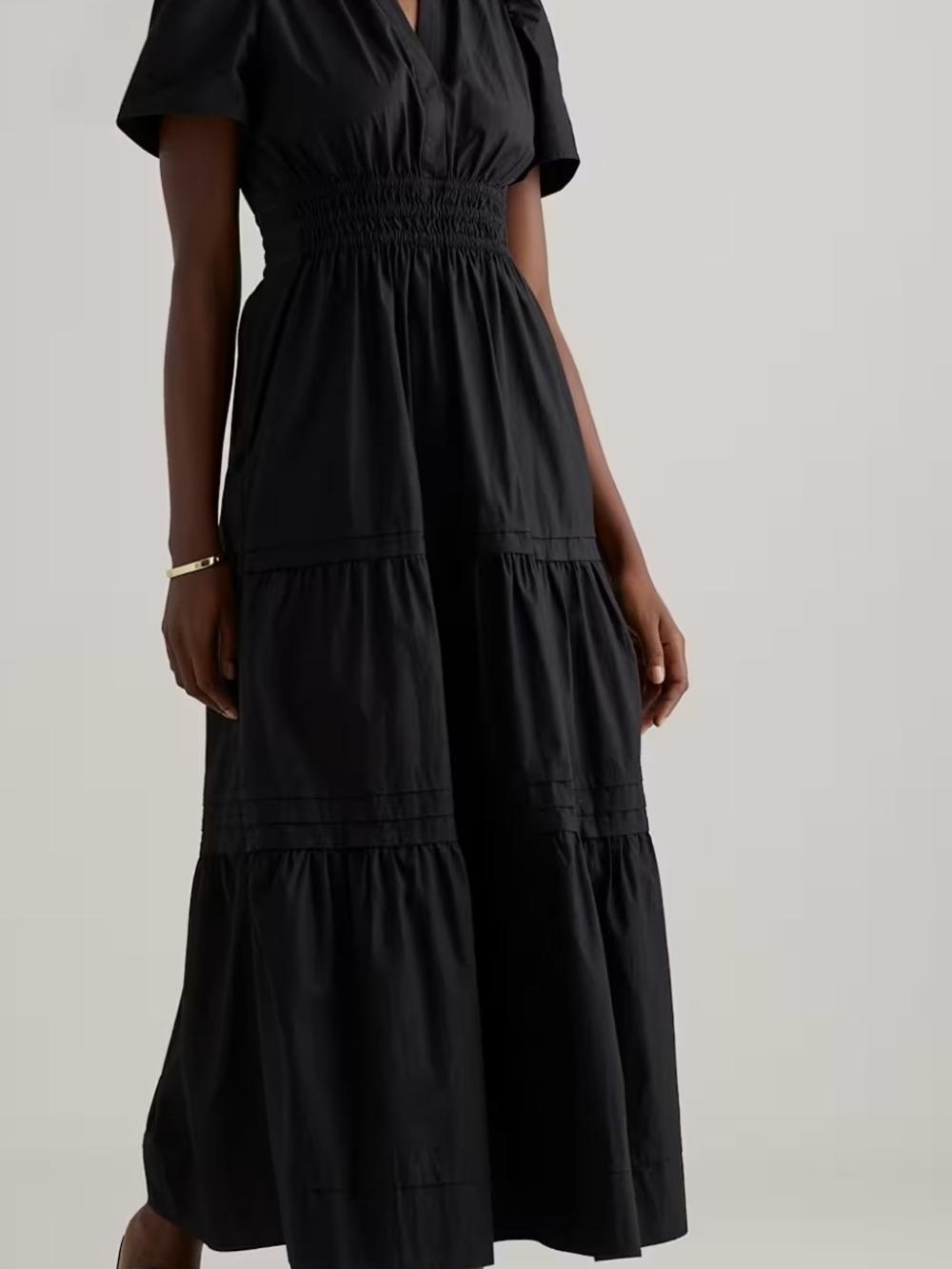 Quince 100% Organic Cotton Tiered Maxi Dress XS Black Poplin Tiered Pockets
